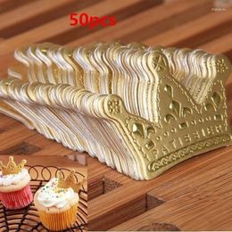 Party Supplies 50Pcs/lot Gold Princess Crown Cake Topper Favours Cupcake Picks Wedding Birthday Decorations Accessories