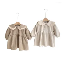 Girl Dresses Toddler Baby Girls Long Sleeved Cotton Corduroy Skirt 0-2 Year Clothing Trendy Casual Lace Turn-down Collar