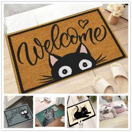 Carpet 1 piece of cat printed doormat simple polyester Fibre rectangular floor carpet used for living room bathroom kitchen bedroom home decoration H240516