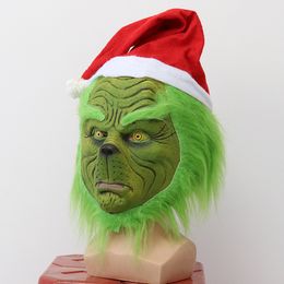 قناع وحش الفرو الأخضر يول مونستر Jergrinch Head Costume Christmas Cosplay Party Props Live