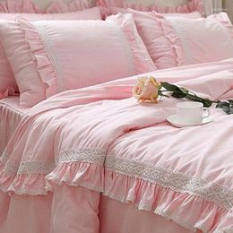 Bedding Sets Ruffle Lace Set Elegant Princess Matching Duvet Cover Bedspread Emboridery Bed Clothes Wedding Decoration