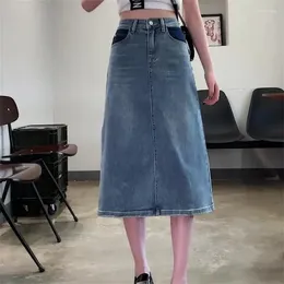 Skirts 2024 Spring/Summer Women's High Waist Split Denim Skirt Full Size A-line Mid Length Wrap Hip