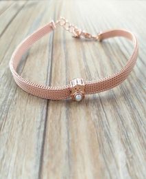 Rose Gold Vermeil Real Sisy Bracelet With Pearl Authentic 925 Sterling Silver bracelets Fits European baer Jewellery Style Gift Andy5451338