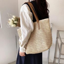 Totes Summer Handmade Woven Bag Grass One Shoulder Handheld Tote Ethnic Style Vegetable Basket Beach Vacation