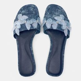 Slippers Womens Shoes Flats Low Heel Bow Knot Sweet Denim Fabric Home Designer Casual Fashion Beach Shipping Free Item on Offer H240516