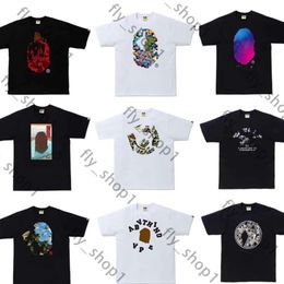 Women and Men's T-shirts cotton Loose summer Shark Monkey breathable High Street Trend T-shirt Cartoon lettering printed couple baape shirt 3 352