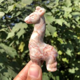 Decorative Figurines 78x35x18mm Natual Red Network Stone Giraffe Crystal Carving Healing Lucky Fashion Home Decoration Healthy Children Gift