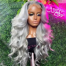 Brazilian Bone Straight 13x4 Transparent Lace Front Human Hair Wigs Sliver Grey Colour