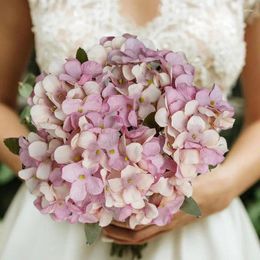 Decorative Flowers Hydrangea Artificial Real Touch Pink Purple Ball Flower Bouquet Fake For Wedding Table Party Vase Home Decoration