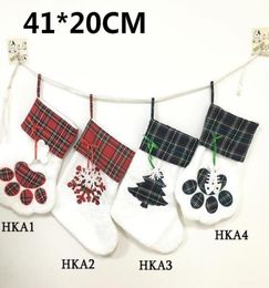 Cat Dog Paw Stocking Christmas Sock Decoration Snowflake Footprint Pattern Xmas Stockings Apple Candy Gift Bag for Kid Whole D1939885