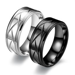 8mm Stainless Steel Stripes Ring Band Cutting Rings Finger for Men Women Fashion Jewellery