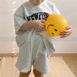 Clothing Sets 2024 Summer Suit For Boys And Girls Cotton Short Sleeved Shorts Loose Fitting Childrens Two-piece Set