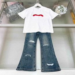 Top baby tracksuits girls Short sleeved suit kids designer clothes Size 110-150 CM Plush logo decoration T-shirt and Flared jeans 24April