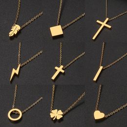 14K Gold Necklaces Minimalist Four-leaf Clover Geometric Style Fashion Chain Necklace for Women Collar Pendant Jewelry