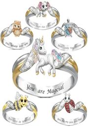 Unicorn Animal Rings Jewellery Accessories Cute Lettering Always Love You Gold Silver Plated Women Band Ring Fashion8404043