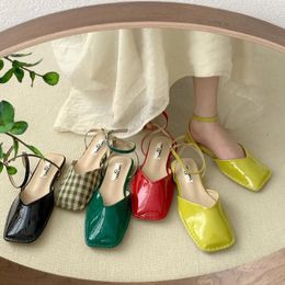 Sandals 2024 Summer Brand Shallow Women Sandal Fashion Square Toe Flat Heel Ladies Elegant Slingback Shoes Casual Mules