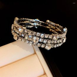 Bangle Ins Style Round Multi-layer Rhinestone Bracelet For Women Simple Charms Bracelets Temperament Light Luxury Hand Jewelry Woman