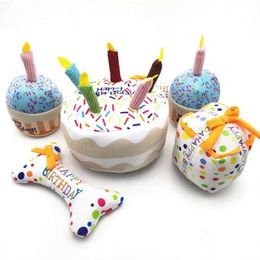 Kitchens Play Food Pet dog toy cute birthday cake squeezing toy bite resistant bone shape filling toy cat and dog chewing toy interactive dog accessories S24516