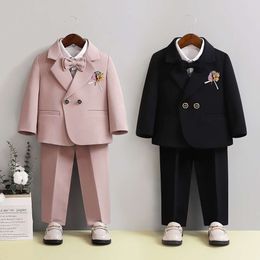 Children Formal Pink Wedding Dress Flower Boys Photography Suit Kids Stage Performance Outfit Baby Birthday Ceremony Costume