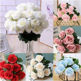 Decorative Flowers 10 Head Artificial Rose Bouquet Silk Fake Leaf Wedding Home Decoration Party Table Decor Flores FLOWER