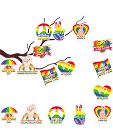 Wholesale LGBT Rainbow Festival Decoration 8pcs/Set Banner Flags Paper Pendant Rainbow Party Decoration Love Pull Flag Rainbow Love Creative Pendant