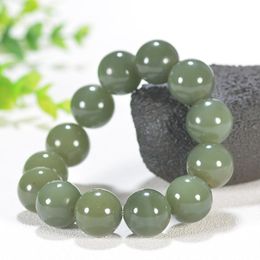 Hetian jade bracelet men's and women's jade hand string blue and white jade round bead bracelet