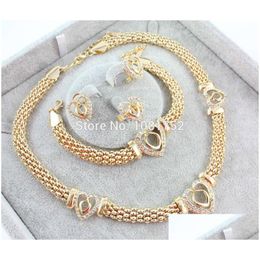 Bracelet Earrings Necklace Heart Design Costume Necklaces Bracelets Rings Set Fashion Top Quality African Gold Plated Women Bridal Jew Dhgqk