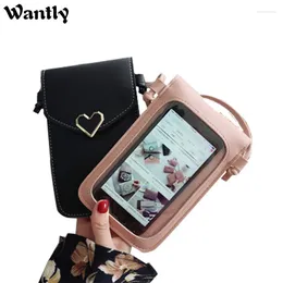 Evening Bags Women 's Heart-Shaped Decorative Transparent Simple Retro Phone Bag Style Student Buckle Pouch