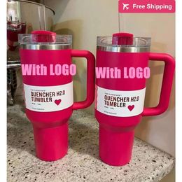 Us Stock 40oz Quencher Tumblers Pink Cobranded Cosmo Parada Flamingo Stainless Steel Valentin stanliness standliness stanleiness standleiness staneliness VCLY