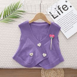 2024 Spring Girls Vests Sticked Tank Top for Kids Korean Cartoon Cute Baby Sweater Children Cardigan Toddler Outfits Clothing L2405