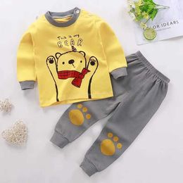Pyjamas New Childrens Boys and Girls Pyjama Set Cartoon Printed Long sleeved Cute Baby Autumn d240517
