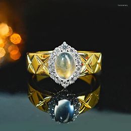 Cluster Rings 2024 China-Chic 925 Silver Jade Ring Inlaid With High Carbon Diamond Temperament Niche Design Versatile Retro Luxury Wedding