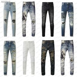 Designer Mens Jeans Purple High Star Patch Womens Star Embroidery Panel Trousers Stretch Slim-fit Pants 7RWT