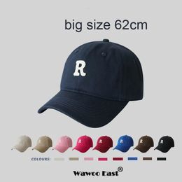 Unisex Cotton Casual Baseball Caps Solid Color Letter R Outdoor Riding Big Size 62cm Head Cap for Mens 4 Season Wear Hat Male 240516