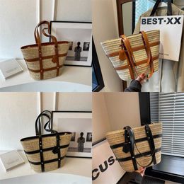 Vacation Female Bags Evening Beach Grass Woven Bag Fashion Contrast Colour Large Capacity Tote Summer Hot Board Shopping Women's