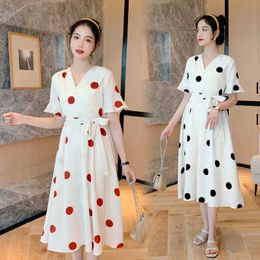 Maternity Dresses Summer Dress Women Maternity Clothes for Pregnant Women Fashion V Neck Dot Dresses Women Casual Pregnancy Dresses Womens Dress Y240516