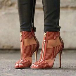 Dress Shoes Sexy Knot Zipper Front High Heel Sandals Women Stiletto Open Toe Strappy Cut-out Gladiator Heels Party