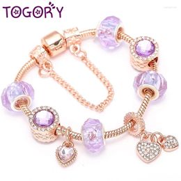 Charm Bracelets European Style Antique Crystal Heart Bracelet With Murano Glass Beads Brand For Women Jewelry Drop