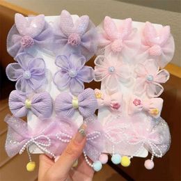 Hair Accessories 8 pieces/set Korean flower childrens hair clip princess lamp girl mesh bow broken hair clip cute childrens bucket head WX