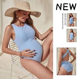 Women's Swimwear 2024 Fashion Solid Colour Pregnant One-piece Swimsuit Women Loose Cover Backless Bikini