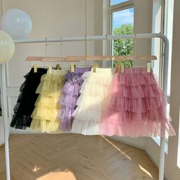 Girls Spring Summer Tutu Skirts for Kids Korean Children Solid Colour Cake Yarn Skirt Baby Fashionable Style Clothing L2405