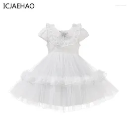 Girl Dresses ICJAEHAO 2024 White Laces Girls Evening Dress Round Neck Princess Wedding Baptismal Gown Teenagers Women's Summer