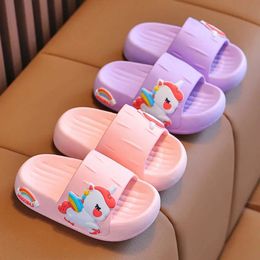 Summer Kids Home Shoes Flip Flops Baby Girls Slippers for 2-8 Years Children Cartoon Unicorn Bathroom Antislip Thick Sole Slides L2405 L2405