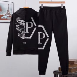 Philipe Plain Men Tracksuits Classic Luxury Brand PP Skull Cotton Two Piece Set Zipper Hooded Rhinestone Sweatshirt Pants Sportswear Casual 1978 Style Crystal Suit