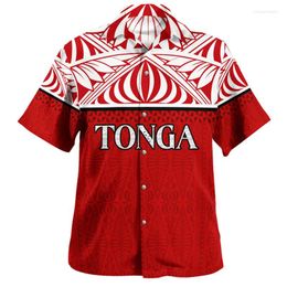 Men's Casual Shirts Tonga Hawaiian For Men 3d Printed Polynesian Short Sleeves Women Lapel Blouse Streetwear Summer Button Shirt