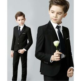 Prince Kids Birhtday Photograph School Graduation Performance Costume Children Formal Black Suit Flower Boys Wedding Dress