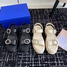 2024 New Thick Sole Water Diamond Buckle Open Toe Casual One line Roman Sandals Full Leather Baita Matsuke Shoes for Women