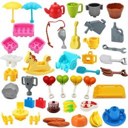 Kitchens Play Food New large building block accessories Figuras furniture compatible with double-layer game house scene assembly childrens brick toys S24516