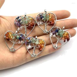 Pendant Necklaces 5/10/20pcs Wire Wrapped Chakra Reiki Healing Chip Stone Tree Of Life Heart Charms For Earrings Necklace Jewellery Making