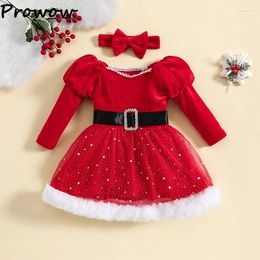 Girl Dresses Prowow 0-5Y Winter Girls Christmas For Kids Puffy Sleeve Red Velvet Star Plush Princess Dress Children Year Costume